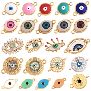Evil Eye Charms Connectors Brass With Cubic Zirconia And Enamel For DIY Bracelet Necklace Making Turkish Nazar Style