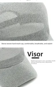 Detalle de la gorra de béisbol de malla gris con visera reforzada y tejido