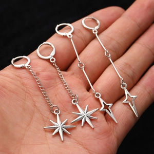 Set de boucles d'oreilles punk Y2K en argent avec pendentifs étoile et boussole