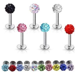 Lip Rings Stainless Steel Labret Studs Crystal Pave Ball Flat Back Piercing Jewelry For Women Men Colorful