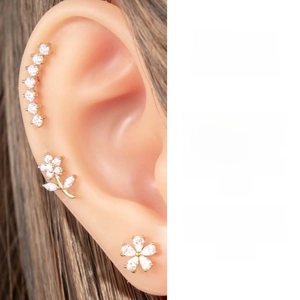 Three-piece stainless steel piercing set with zircon butterfly and curved ear climber
