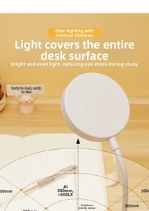 Macro detail of LED desk lamp showing wide lighting range and flexible adjustable neck
