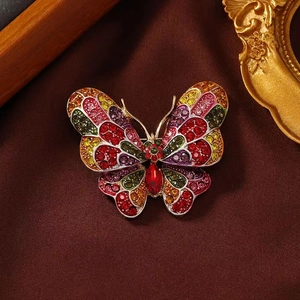 Broche de mariposa de diamantes de imitación coloridos, alfiler de insecto de lujo para chaqueta.