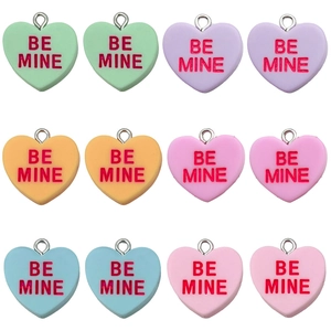 Colorful resin heart pendants set with 'BE MINE' engraving for DIY jewelry making