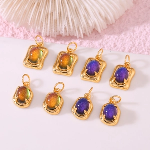 Small Oval Square Colorful Charms Pendants 14K Gold Plated Brass Imitation Tourmaline DIY Jewelry Making Bracelet Earring