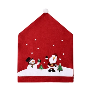 Christmas non-woven chair cover with red Santa and Snowman holiday prints