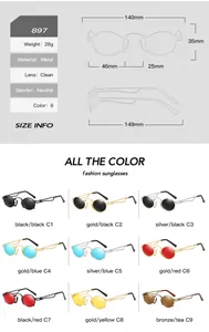 Detailed size measurement diagram showing frame width and temple length for punk sunglasses