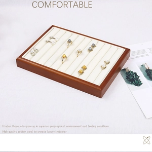 Solid wood jewelry tray with velvet lining for organizing rings and earrings