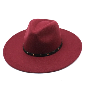 Detail of wool fedora with 9.5cm wide brim featuring gold and silver metal studs