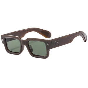 Lunettes de soleil rétro carrées en écaille avec rivets en métal et verres verts