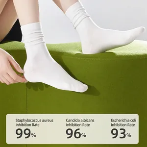 White cotton antibacterial socks with 10A grade odor control and ribbed cuff design