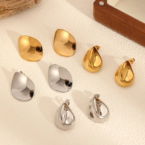 Teardrop Stud Earrings 18K Gold Plated Stainless Steel High Polished Geometric Water Drop Minimalist Jewelry For Women