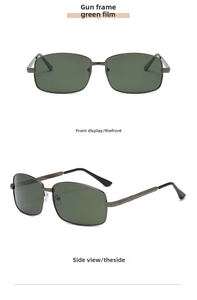 Front and 45-degree side views of gunmetal square polarized sunglasses for men