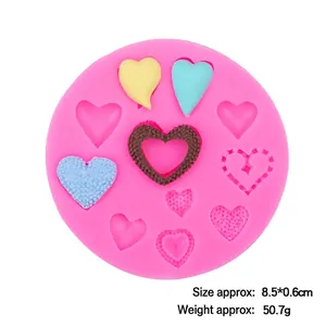 Heart Shaped Silicone Fondant Mold Round Multi Cavity Liquid Chocolate Candy Cake DIY Baking Tool Pink Grey