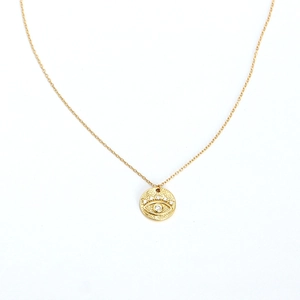 Gold plated 925 sterling silver evil eye coin necklace with sparkling zircon stone