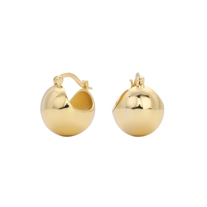 Macro shot of S925 sterling silver ball earrings showing smooth golden polished finish
