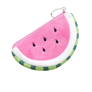 Cute watermelon plush coin purse with pink flesh and green rind as backpack ornament