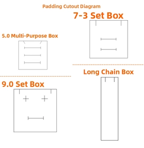 Technical diagram of black jewelry box foam inserts with specific functional cutouts