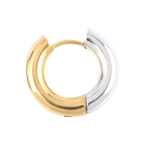 Polished 4mm two-tone gold and silver chunky round hoop earrings in stainless steel