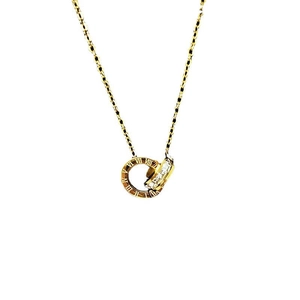 Golden titanium steel necklace with Roman numeral interlocking rings and zircon inlay