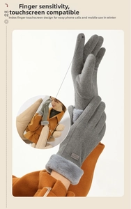 Detail of touchscreen sensitive index finger on grey thermal winter gloves