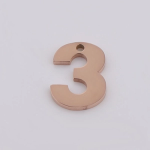 Polished rose gold stainless steel number 3 pendant with top hole for DIY jewelry
