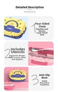Detail view of portable lunch box lid with handle, cutlery storage, and locking clips