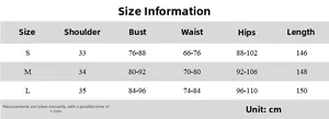 Detailed size chart in centimeters for the sexy backless cutout sleeveless long dress