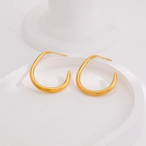 Boucles D'oreilles Créoles Larme En Acier Inoxydable Pour Femmes Plaqué Or 18 Carats Forme C Minimaliste Géométrique