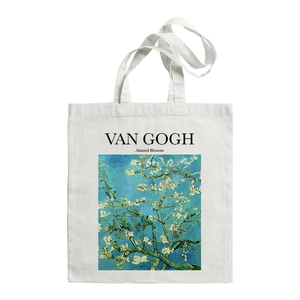 Van Gogh Almond Blossom art print white canvas tote bag for casual shoulder shopping use