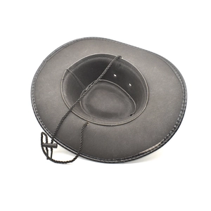Black western cowboy hat with wide brim, windproof rope and metallic air vents