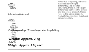 Detailed specs for white gold spinner ring, size HK 14, 14.6mm width and 2.7g weight
