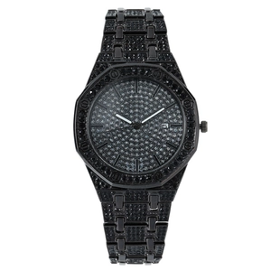 Luxury octagonal women's watch with full diamond setting and date display window