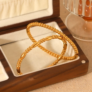 Gold Bangle Bracelet For Women 18K Gold Plated Stainless Steel Minimalist Bead Twisted Rope Hammered Jewelry Waterproof