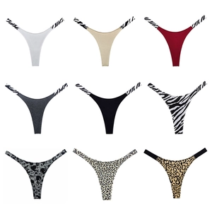 Variety pack of cotton thongs for women featuring animal prints and solid colors