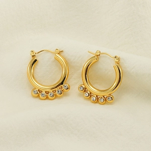 18K gold plated stainless steel geometric earrings with five sparkling crystals