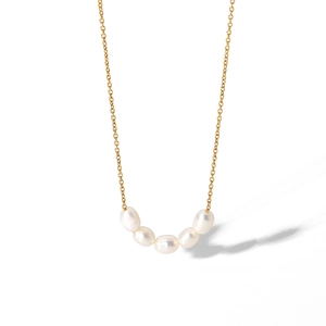 18K gold plated stainless steel necklace featuring five natural freshwater pearls