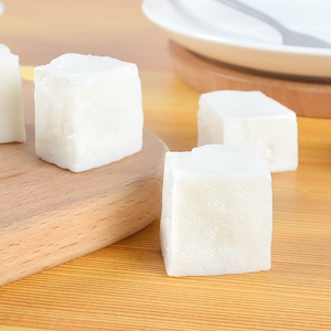 Miniature white cube tofu model for dollhouse decor with detailed woven texture surface