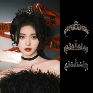Gothic black rhinestone princess crown and pearl tiara set for women and girls