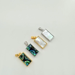 Rectangular 18K gold-plated lock pendants with natural abalone and white mother of pearl