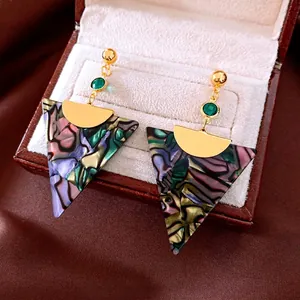 Vintage Geometric Triangle Pendant Earrings With Multicolor Acetate And 925 Sterling Silver Earring Post Women