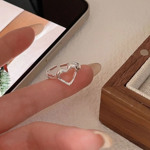 Hollow Heart Open Ring 925 Sterling Silver Adjustable Minimalist Dainty Jewelry For Women