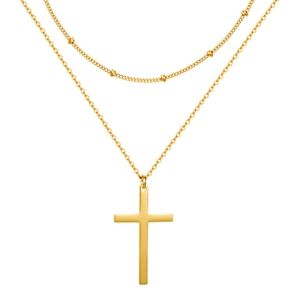 Collana A Croce Multistrato Per Donna Acciaio Inossidabile Placcato Oro 18K Catena Satellite Ciondolo Gioielli