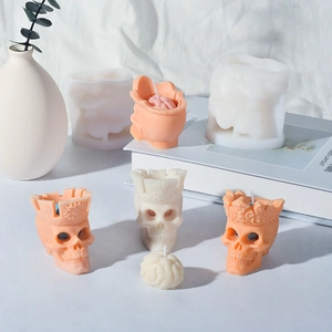 Skull and brain silicone candle molds with crown details for Halloween DIY resin crafts
