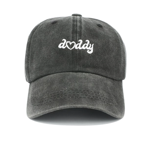 Vintage washed dark grey baseball cap with white embroidered daddy text and heart