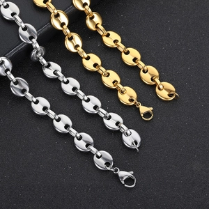 8mm stainless steel coffee bean link chain necklaces in gold and silver with lobster clasp