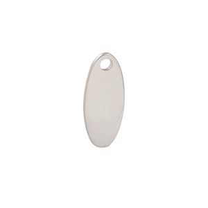 Polished silver stainless steel oval pendant charm with hole for DIY jewelry making