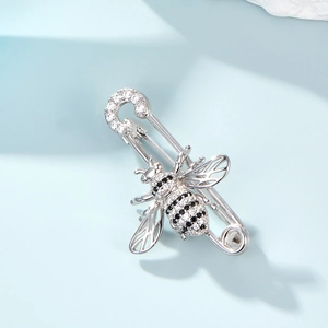 Exquise broche abeille en argent sterling S925 avec zircons cubiques noirs et blancs