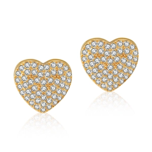 Elegant 18K gold plated heart stud earrings with sparkling white pavé zircon stones