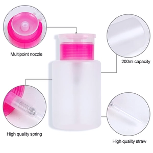 Dispenser a pressione da 200ml rosa per solvente unghie con molla di alta qualità